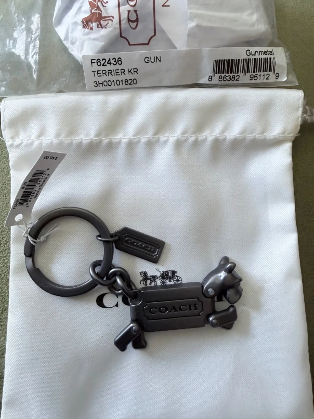 NWT -COACH Terrier Gunmetal Key Chain Key Ring Charm